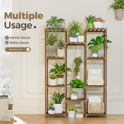 Bamworld indoor outdoor plant shelf transforms spaces into lush displays