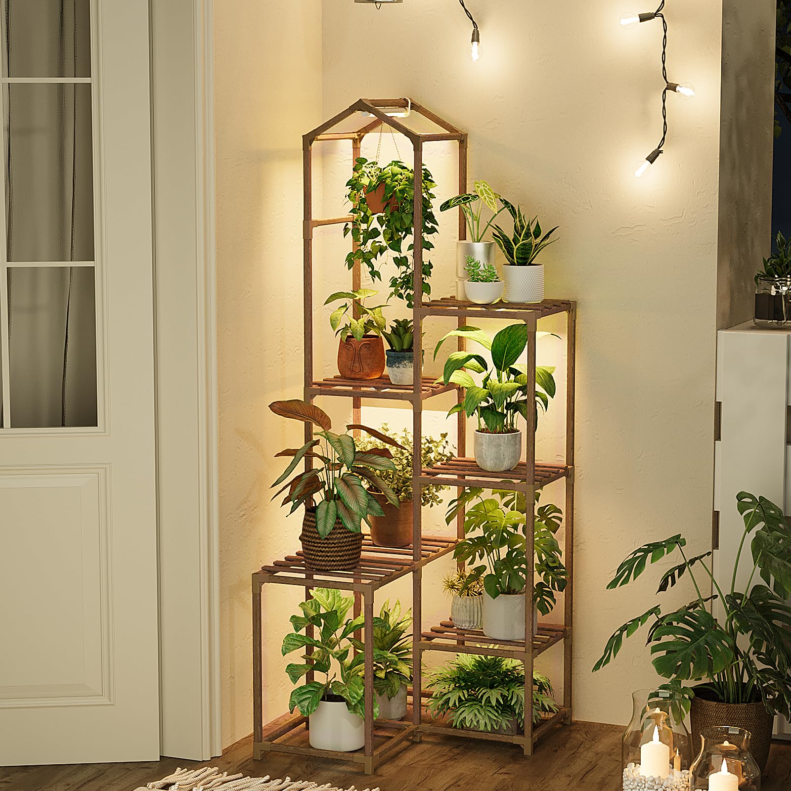 Bamworld indoor-outdoor plant shelf creates ambient room lighting