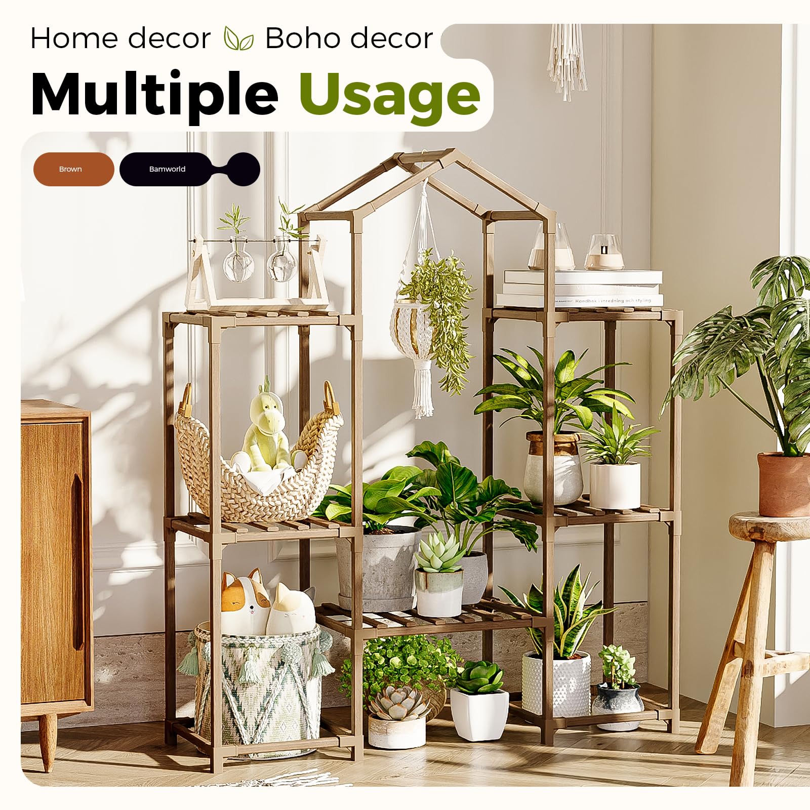 Bamworld indoor-outdoor plant shelf suits patios and sunrooms beautifully.