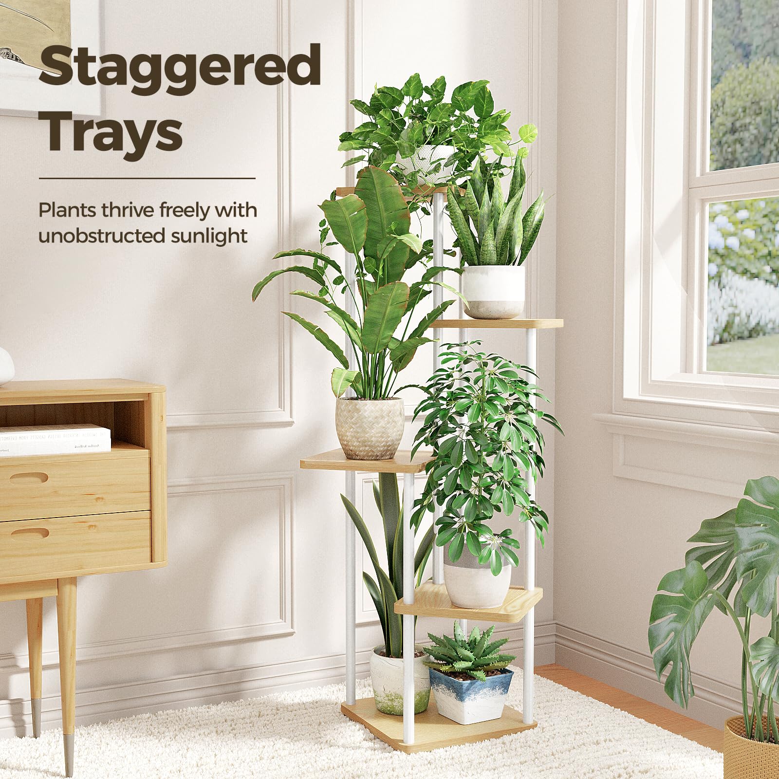 Bamworld Indoor Plant Shelf metal wood structure adds vertical workspace.