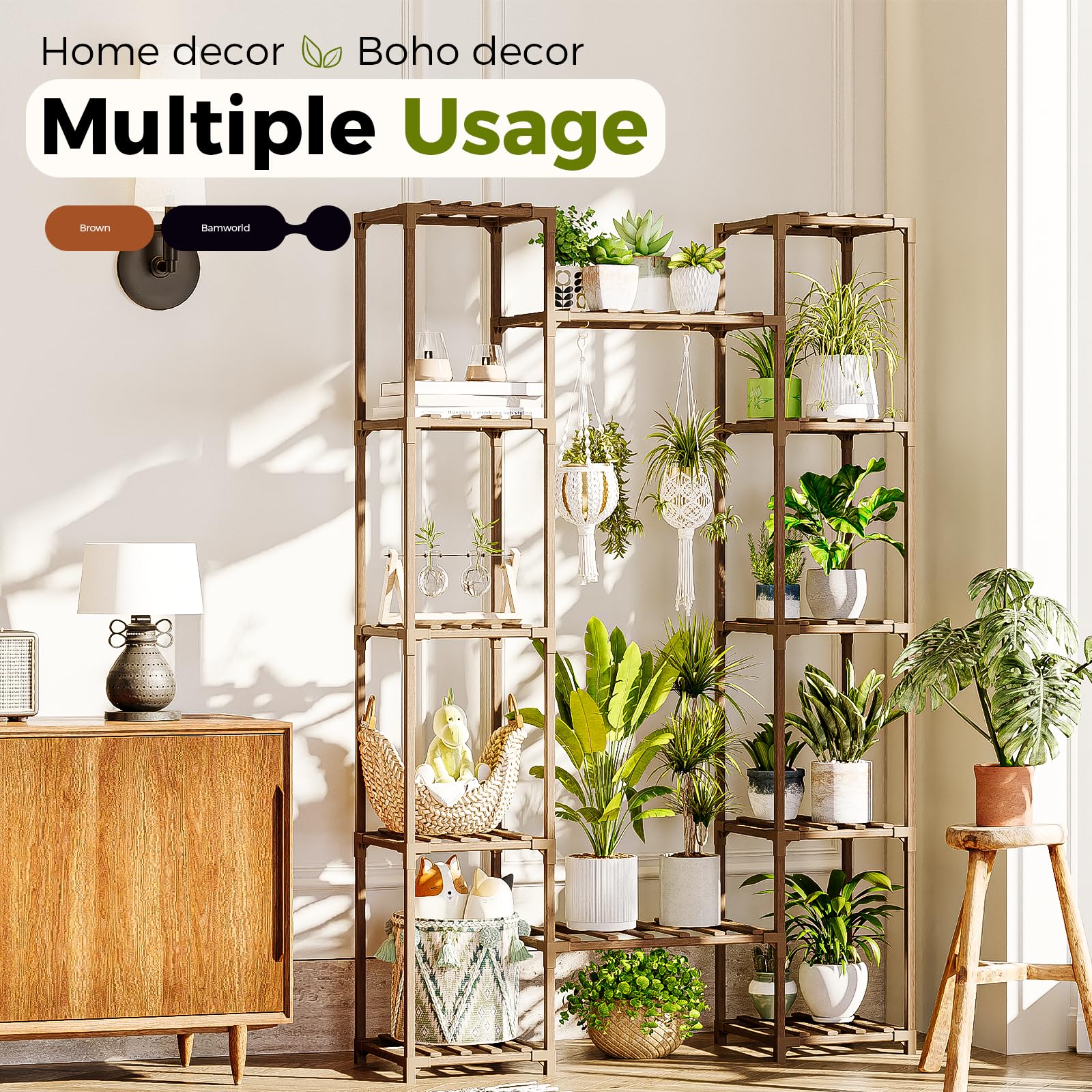 Bamworld large plant stand carbonized wood emphasizes durable, moisture-resistant construction