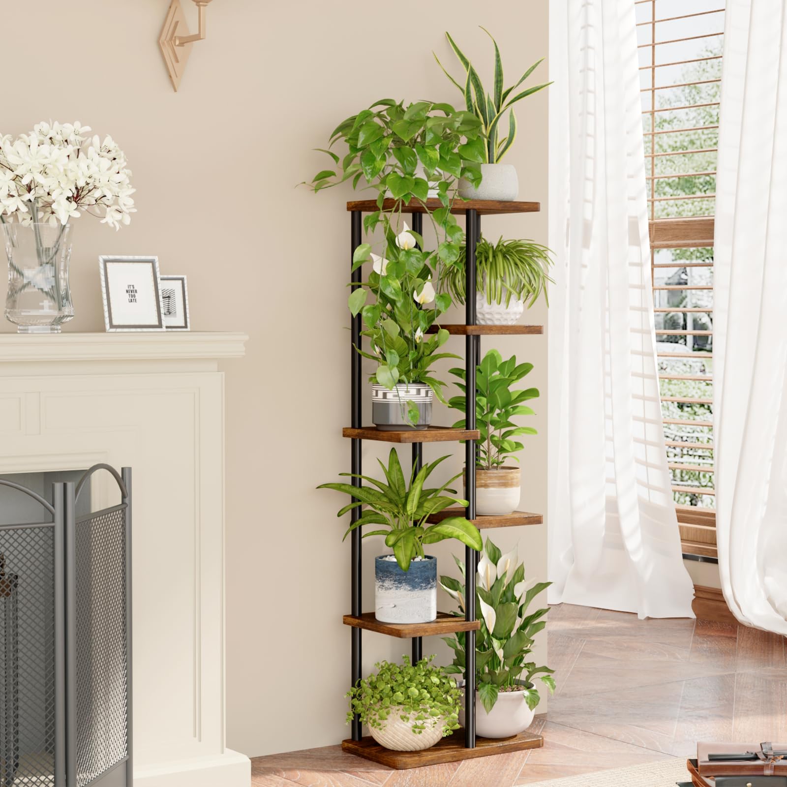 Bamworld metal plant stand's sturdy frame provides reliable support for diverse pots.