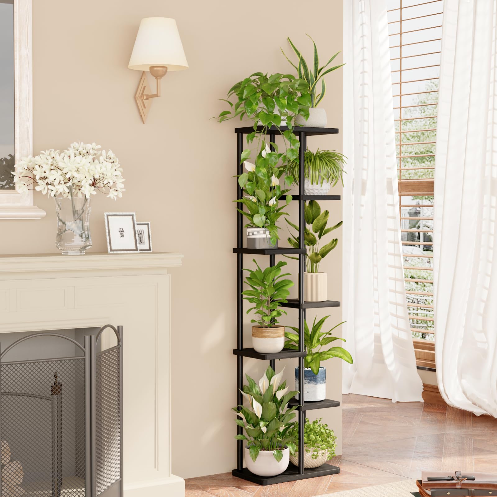 Bamworld metal plant shelf with easy assembly for quick setup.