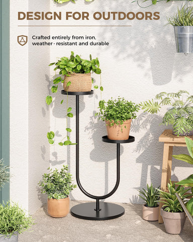 Bamworld metal plant shelf designed for both indoor and outdoor use enhances living spaces.