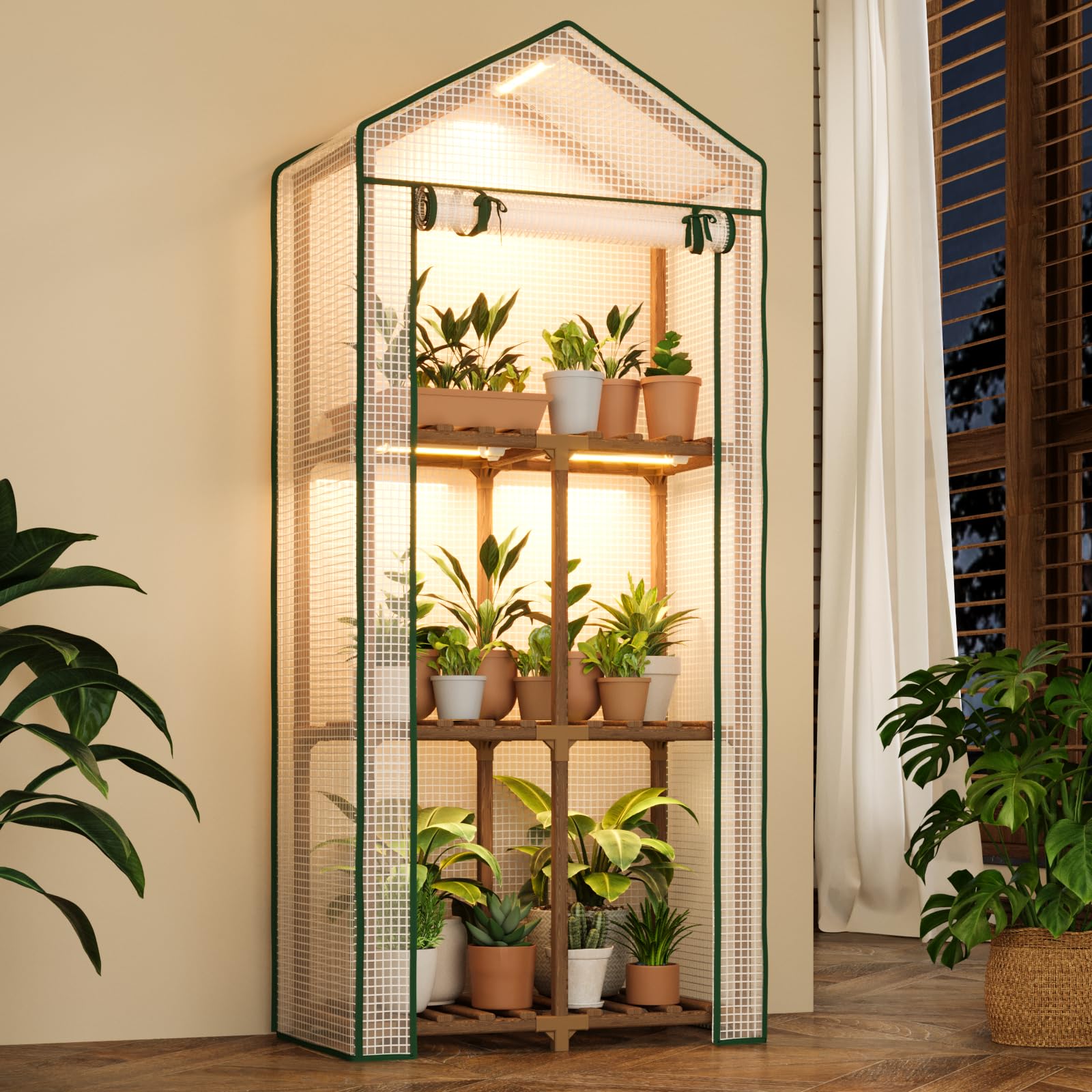 Bamworld mini greenhouse with grow light setup supports healthy seedling growth.