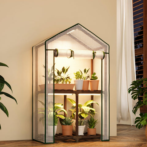Bamworld Mini Greenhouse with grow light illuminating seedlings for healthy growth