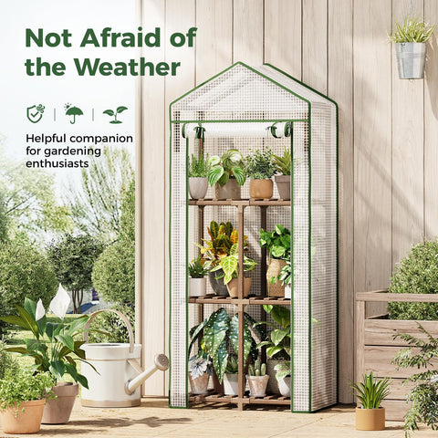 Bamworld mini greenhouse PE cover protects plants from wind and rain.