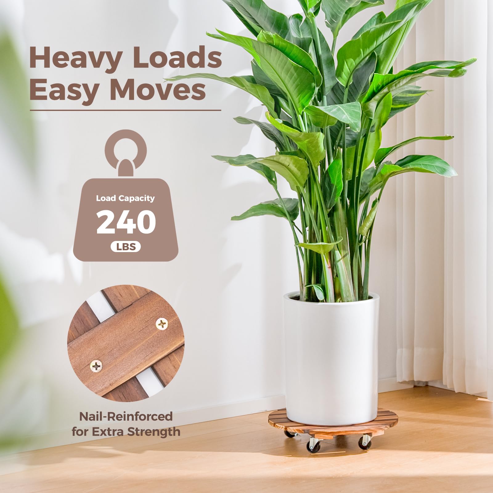 Bamworld heavy-duty plant caddy in a two-pack moves large pots confidently.