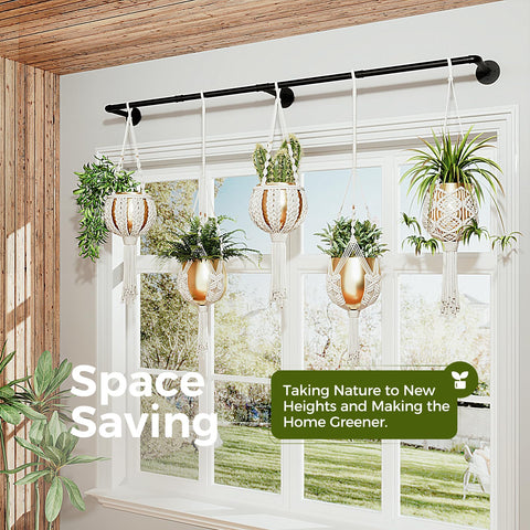 Bamworld plant hanger includes hardware for easy wall or ceiling installation.