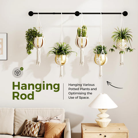 Bamworld plant hanger metal rod construction ensures sturdy ceiling or wall mounting.