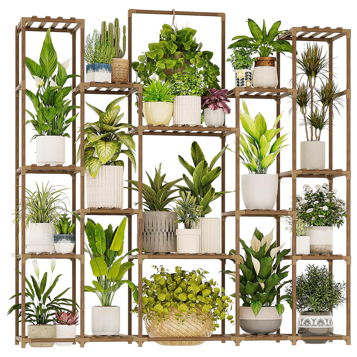 Bamworld plant shelf 17-pots corner display for lush indoor greenery.