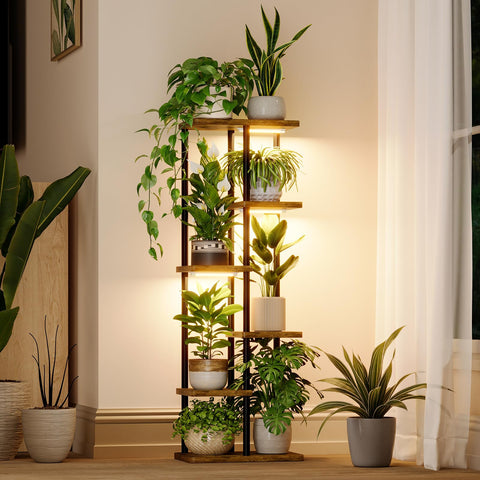 Bamworld plant shelf with grow light displaying compact indoor garden display