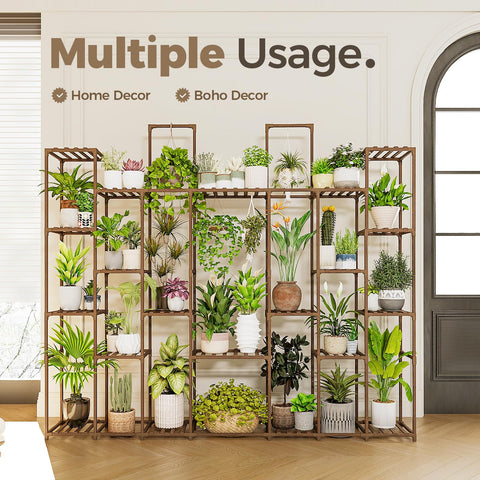 Bamworld plant shelf hanging center highlights elevated arrangement for tall plants