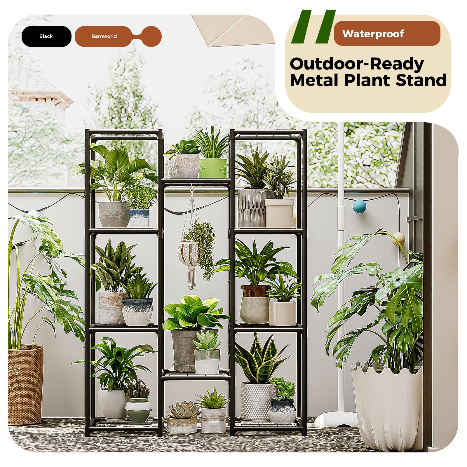 Bamworld 10 tier plant stand for spacious indoor plant arrangement.