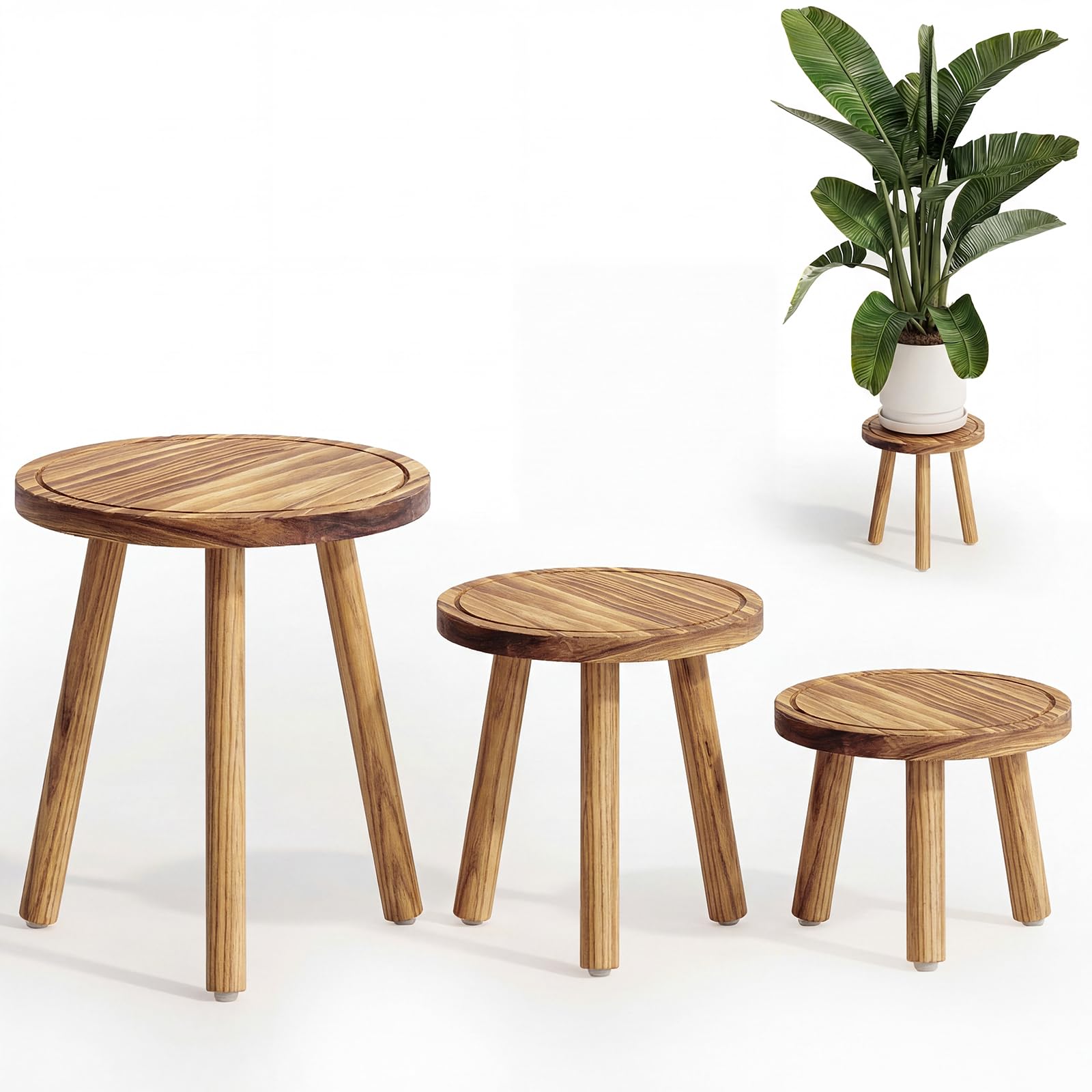 Bamworld plant stands trio front view showcasing a cohesive plant display