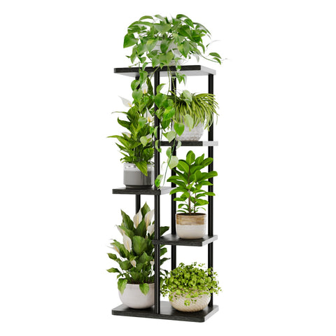Bamworld 5-tier corner plant stand displays multiple plants to save space.
