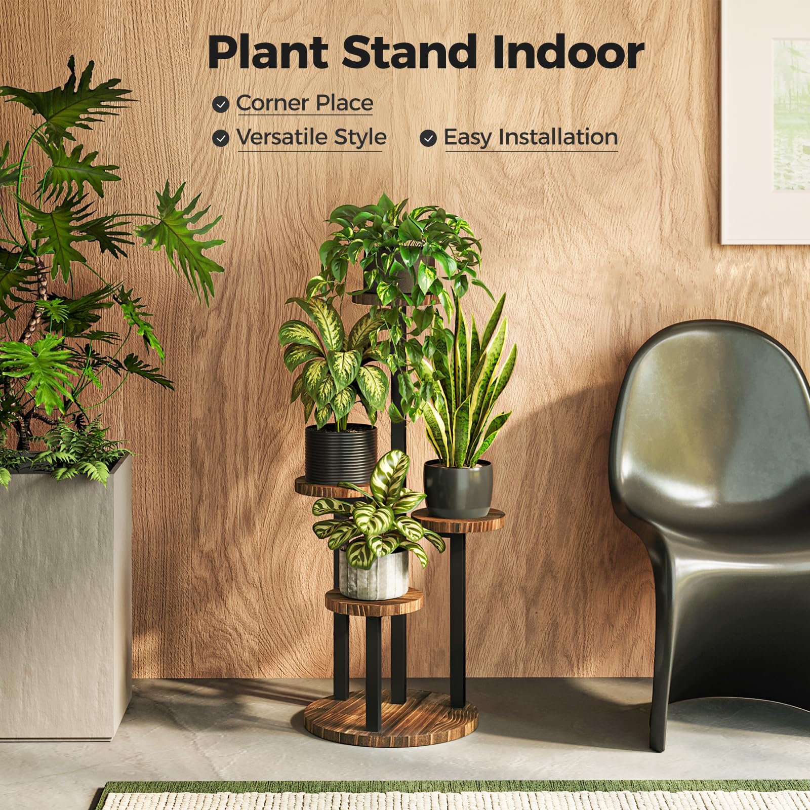 Bamworld plant stand in living room showcasing greenery and style
