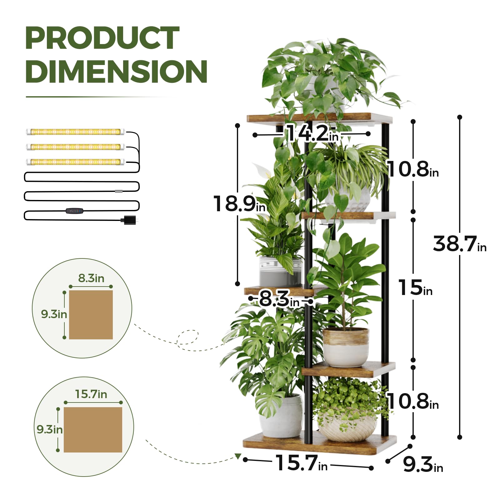 Close-up of Bamworld plant stand's powder-coated steel frame and thick acacia wood shelves offering sturdy support