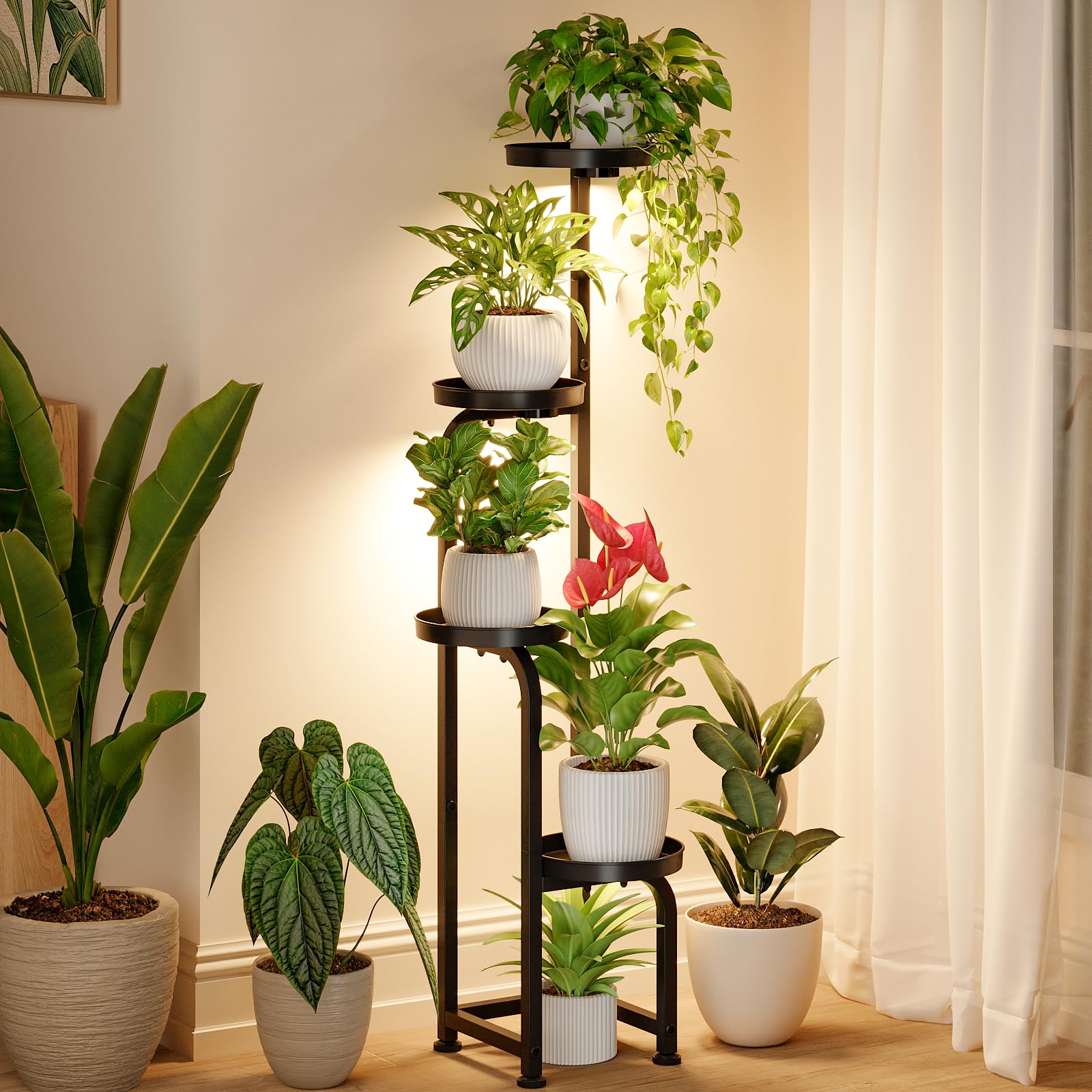 Bamworld plant stand with grow light — space-saving indoor display