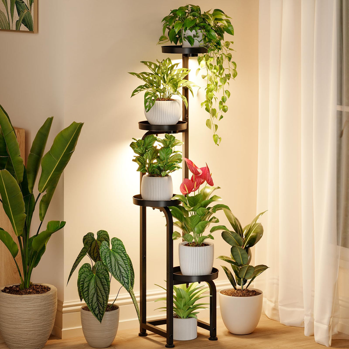 Bamworld plant stand with grow light — space-saving indoor display