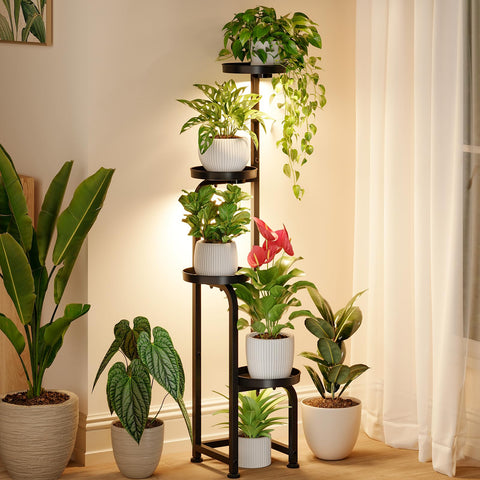 Bamworld plant stand with grow light — space-saving indoor display