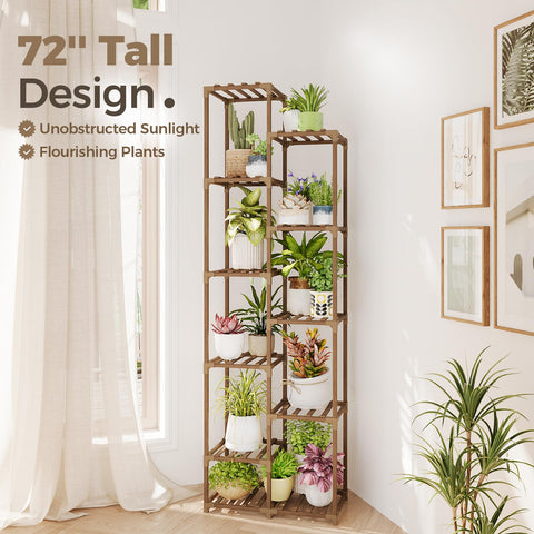 Bamworld plant stand in living room corner provides elevated plant visibility.