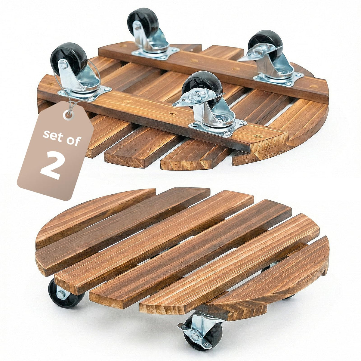 Bamworld plant stand with rolling wheels and a 12-inch base for easy placement.