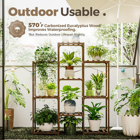 Bamworld plant stand outdoor use made from carbonized wood for weather resistance