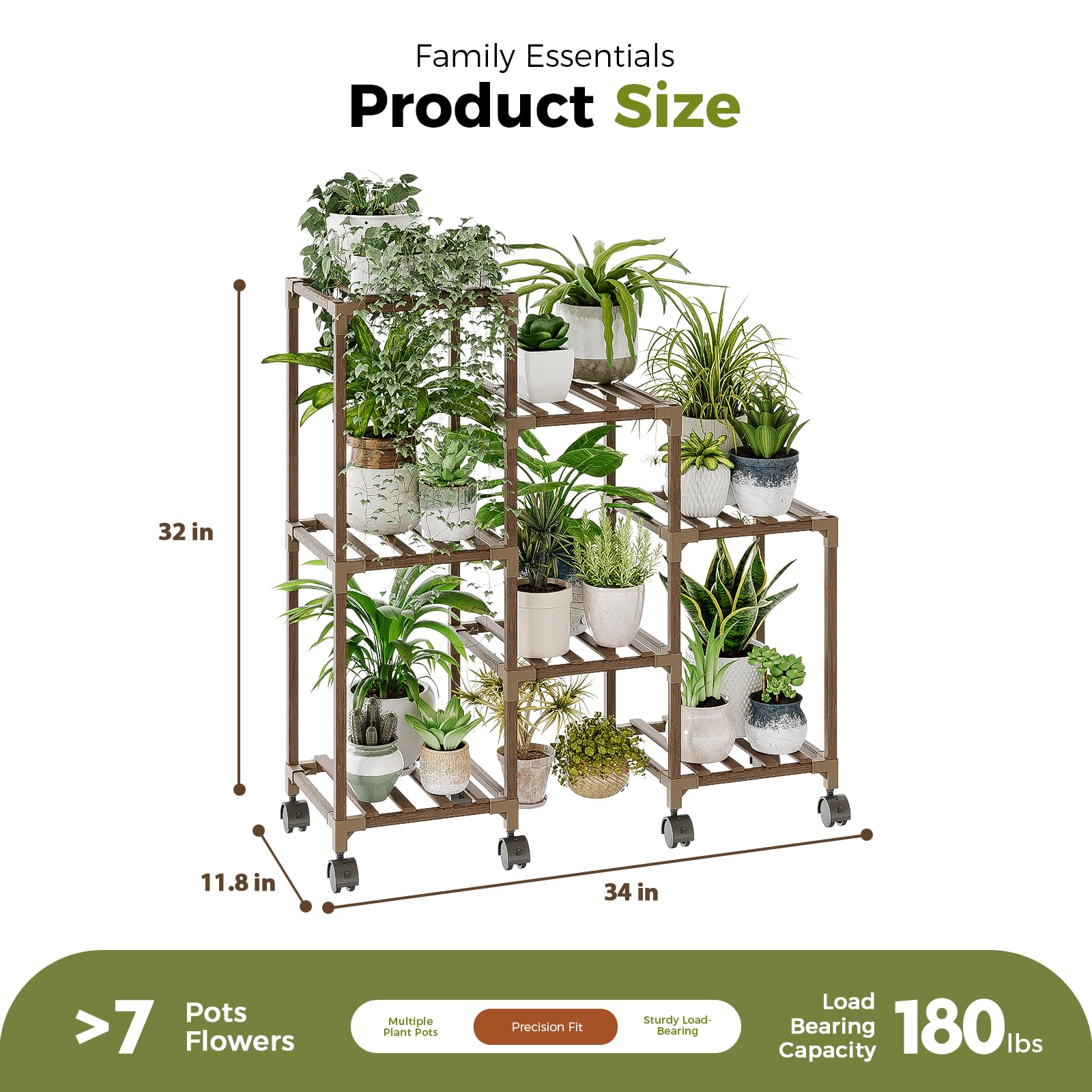 Mobile Bamworld plant stand with wheels shown adaptable for living room or balcony
