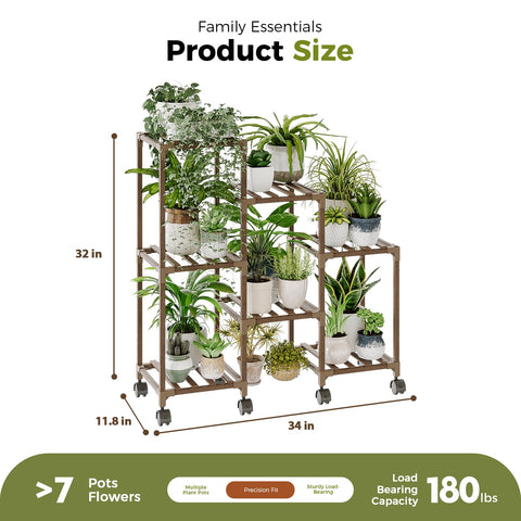 Mobile Bamworld plant stand with wheels shown adaptable for living room or balcony