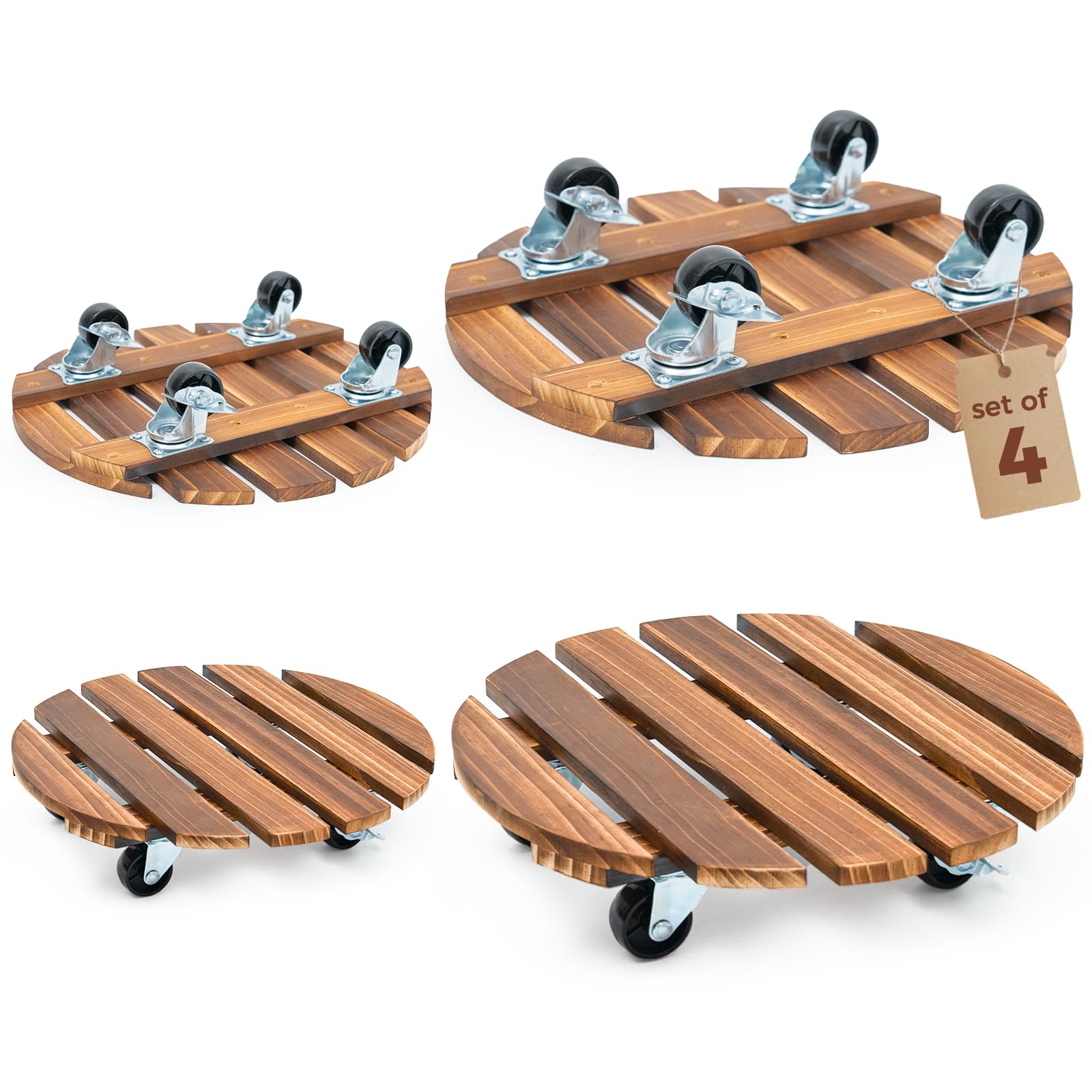 Bamworld plant stand with wheels side view showing sturdy wood and indoor mobility