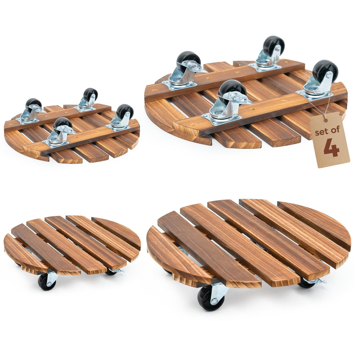 Bamworld plant stand with wheels side view showing sturdy wood and indoor mobility