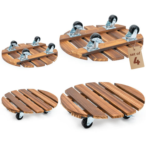 Bamworld plant stand with wheels side view showing sturdy wood and indoor mobility