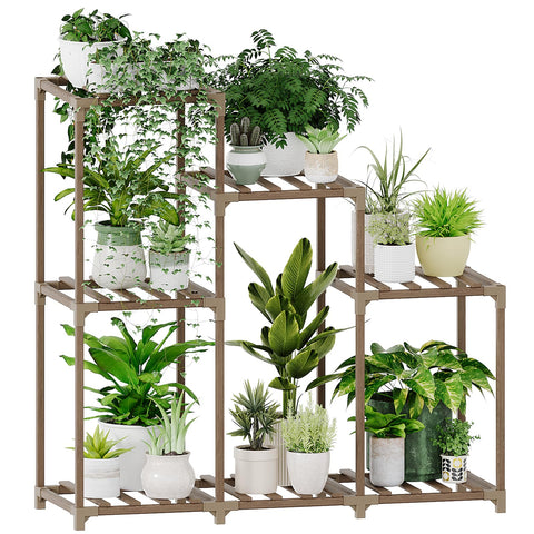 Bamworld plant stand with seven-pots display enhances indoor greenery and sunlight exposure.