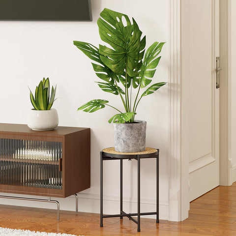 Bamworld indoor plant stand features handwoven rattan detail for stylish display.