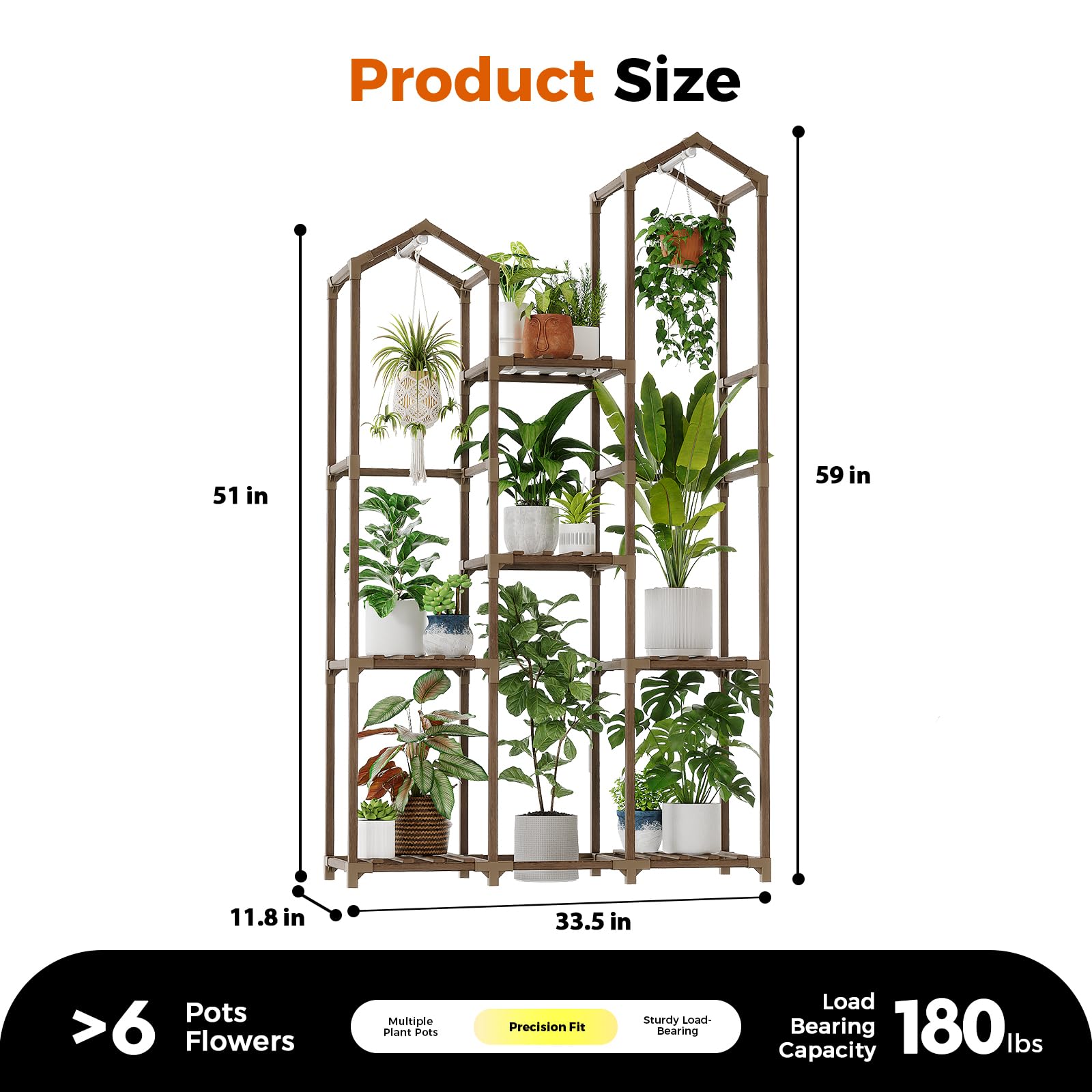 Bamworld plant shelf roof design with hanging rod adds vertical display options.