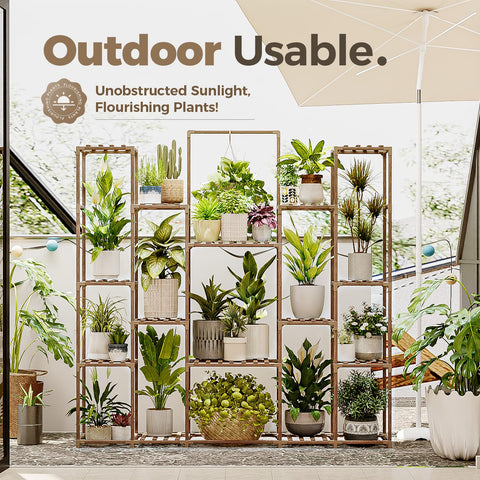 Bamworld shelf ledges show 15.3 inch spacing for larger pots.