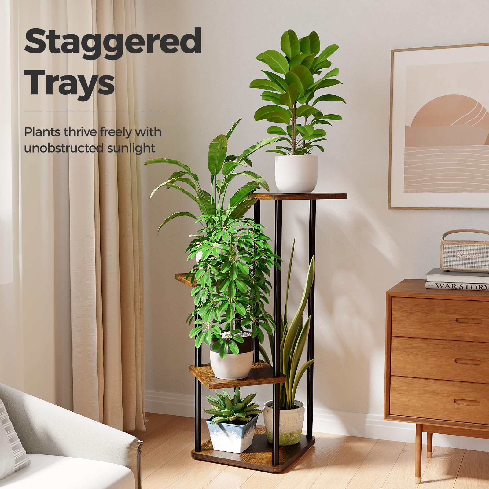 Bamworld brown wood small plant shelf ideal for balconies.