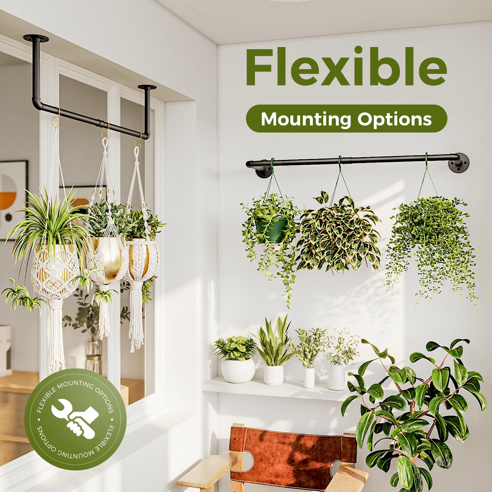 Bamworld hanging planters maximize vertical space in living room or kitchen