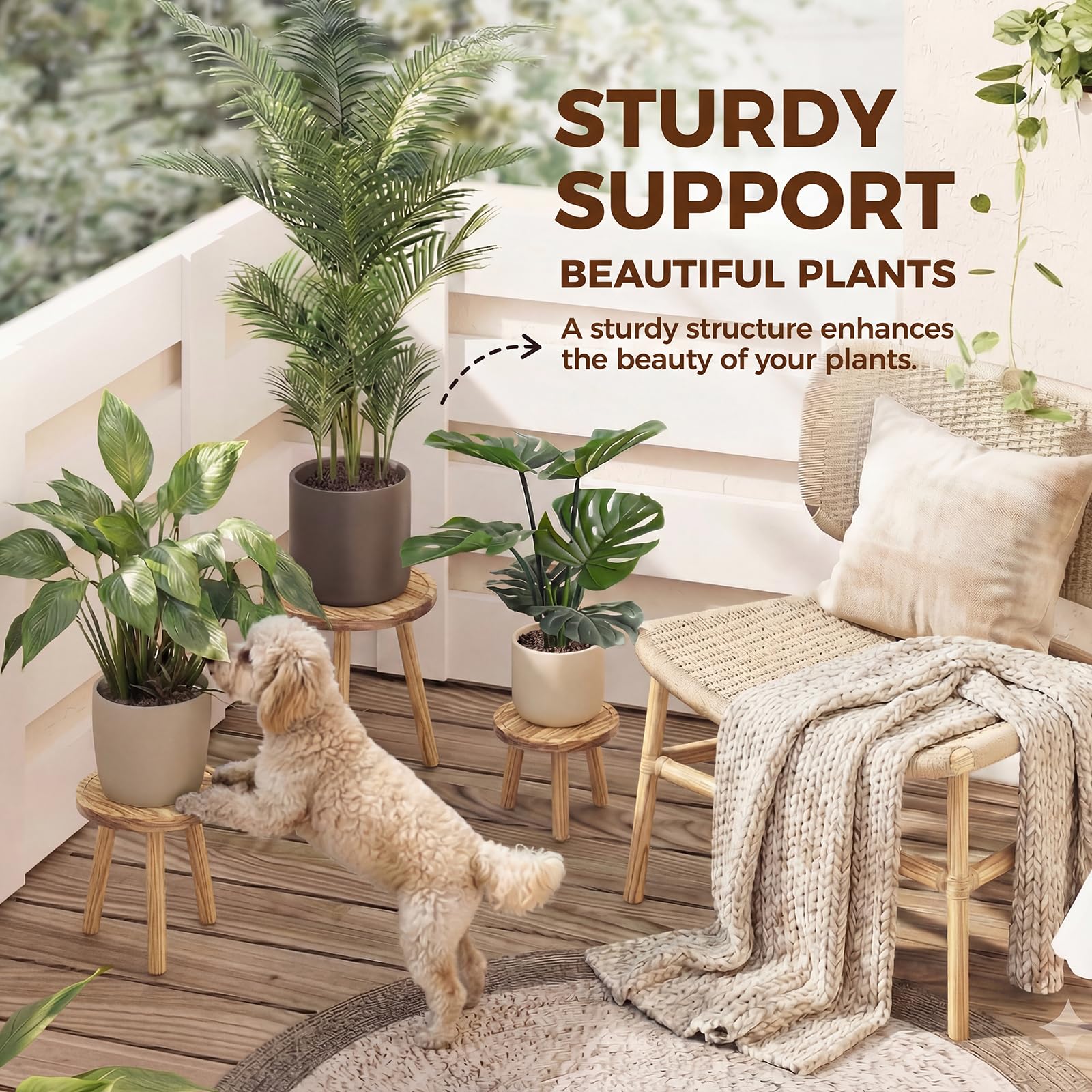 Bamworld stable wooden plant stand supporting potted greenery securely