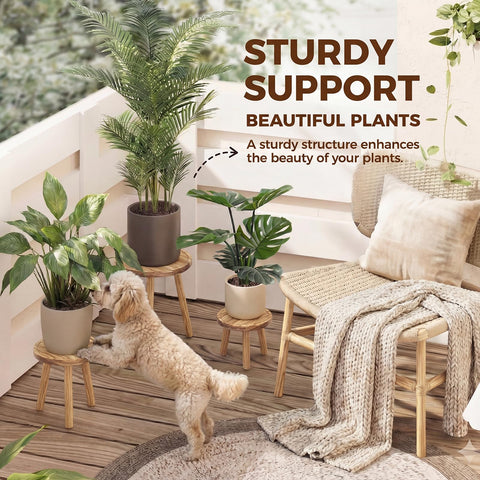 Bamworld stable wooden plant stand supporting potted greenery securely