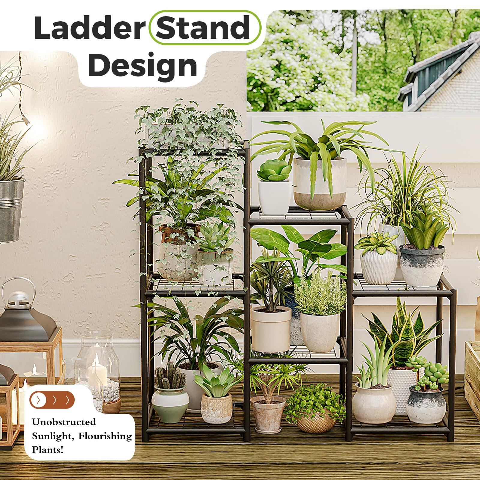 Bamworld sturdy metal construction supports many pots with durable, screw-free assembly