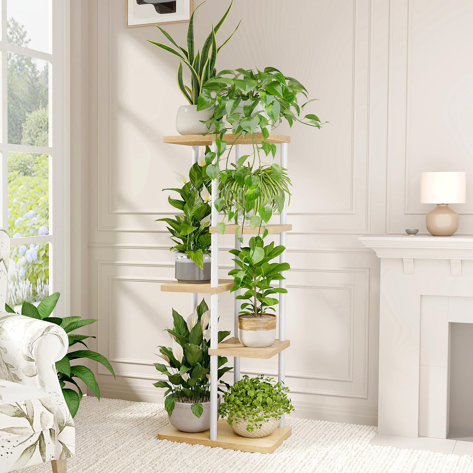 Bamworld sturdy metal plant stand shows robust construction for stable indoor shelves.