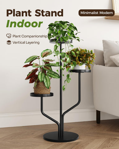 Bamworld sturdy rectangular plant stand in black adds stable display.