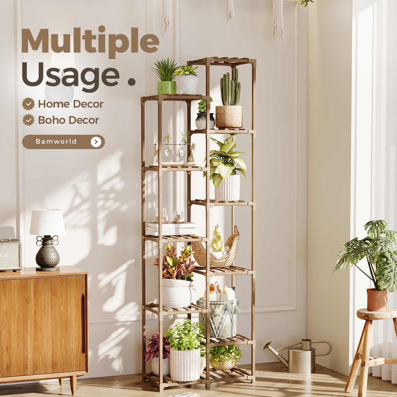 Bamworld tall corner shelf fits tight spaces with 71.8 inches height.