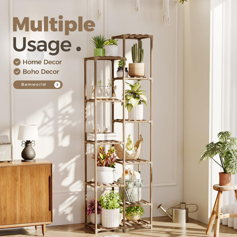 Bamworld tall corner shelf fits tight spaces with 71.8 inches height.