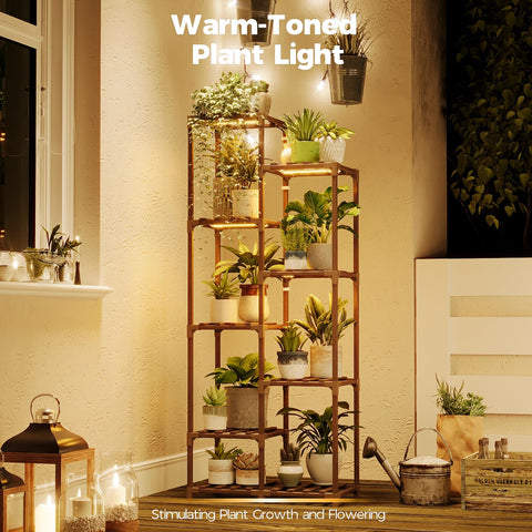 Bamworld tall plant rack maximizing vertical space for multiple pots.