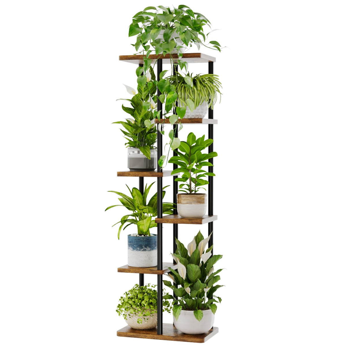 Bamworld tall plant stand with six tiers fits corner spaces for organized indoor greenery.
