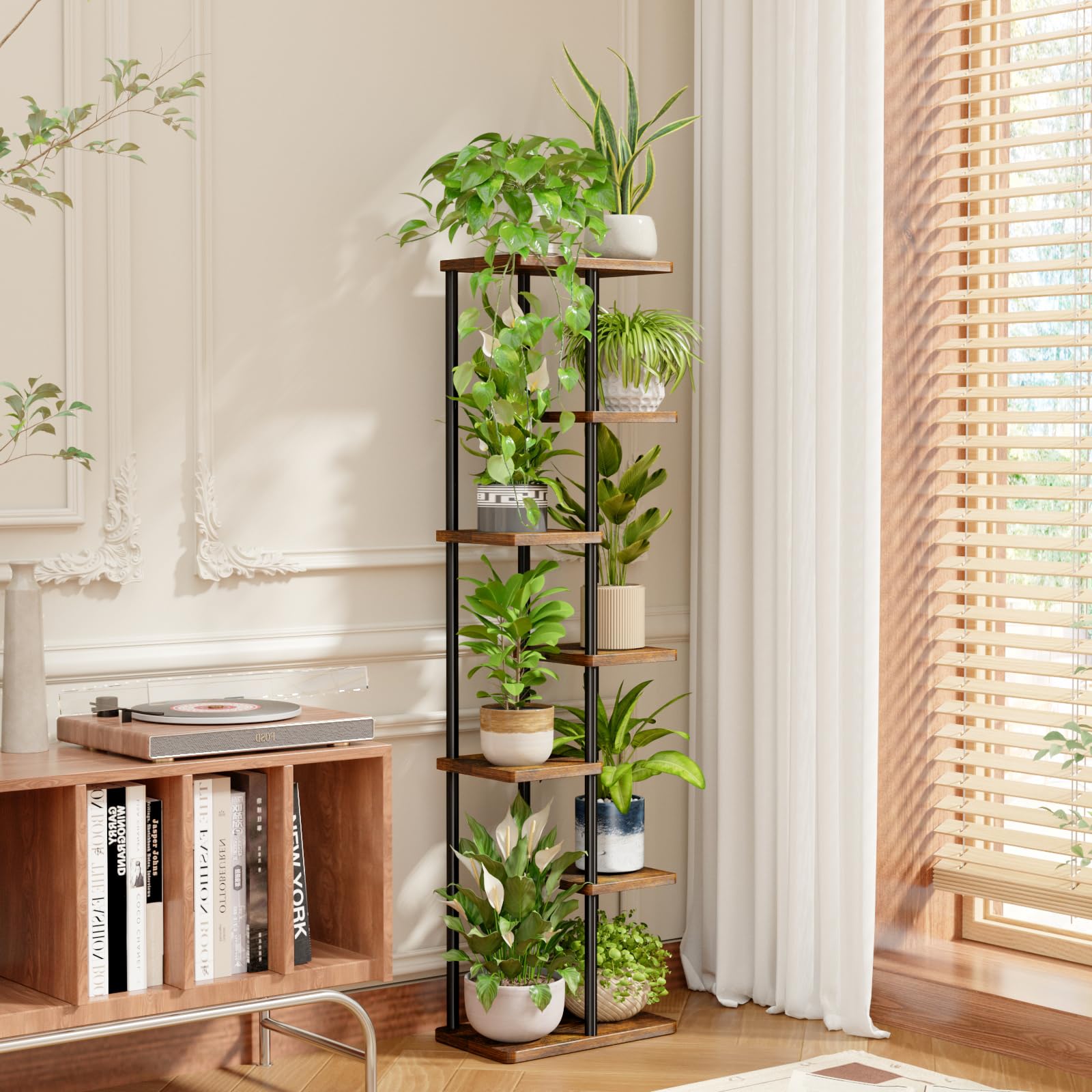 Bamworld 7-tier stand on balcony shows compact garden solution.