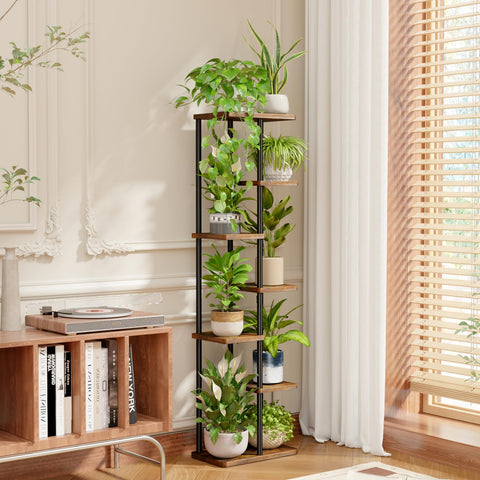 Bamworld 7-tier stand on balcony shows compact garden solution.